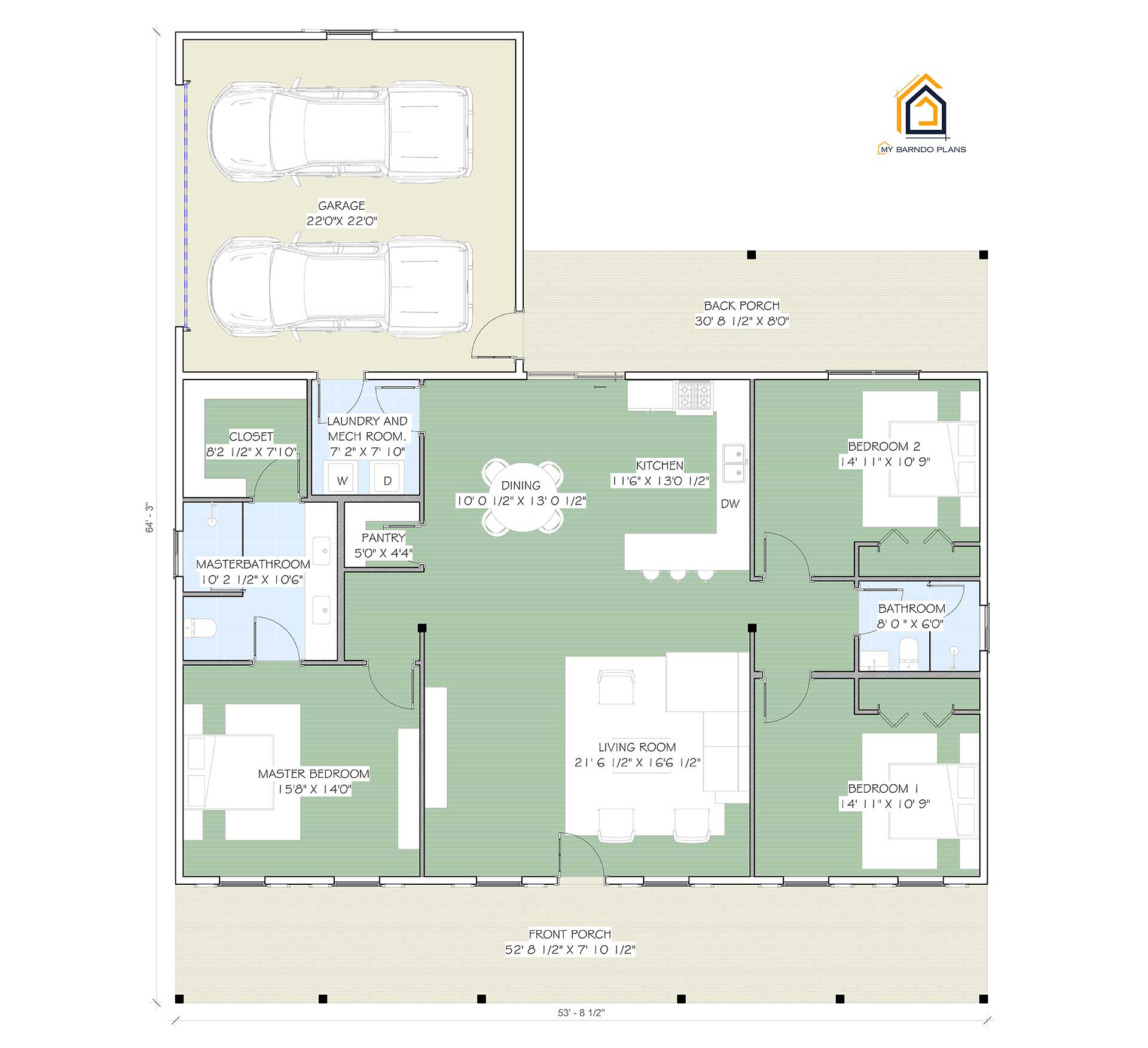 Modern farmhouse plan 3br 2ba 1800 sq ft layout