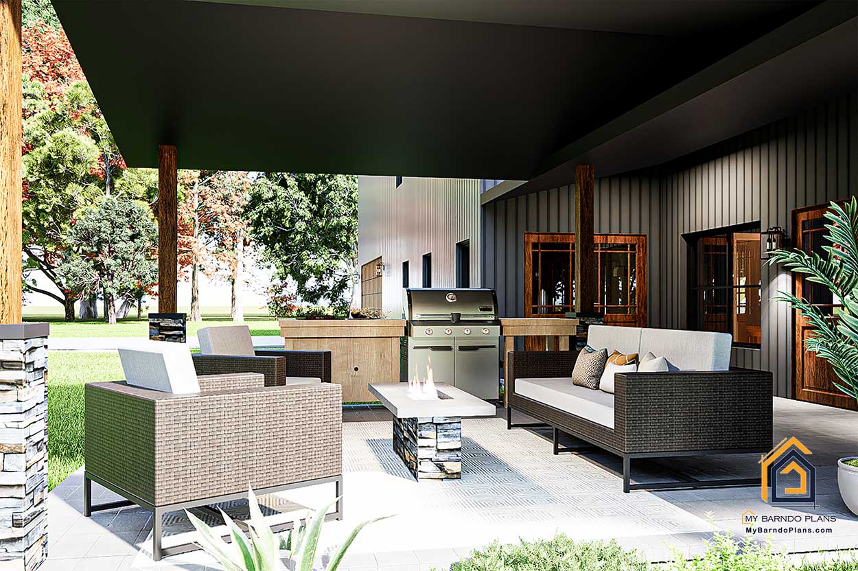 Detailed photo of barndominium patio on double d ranch