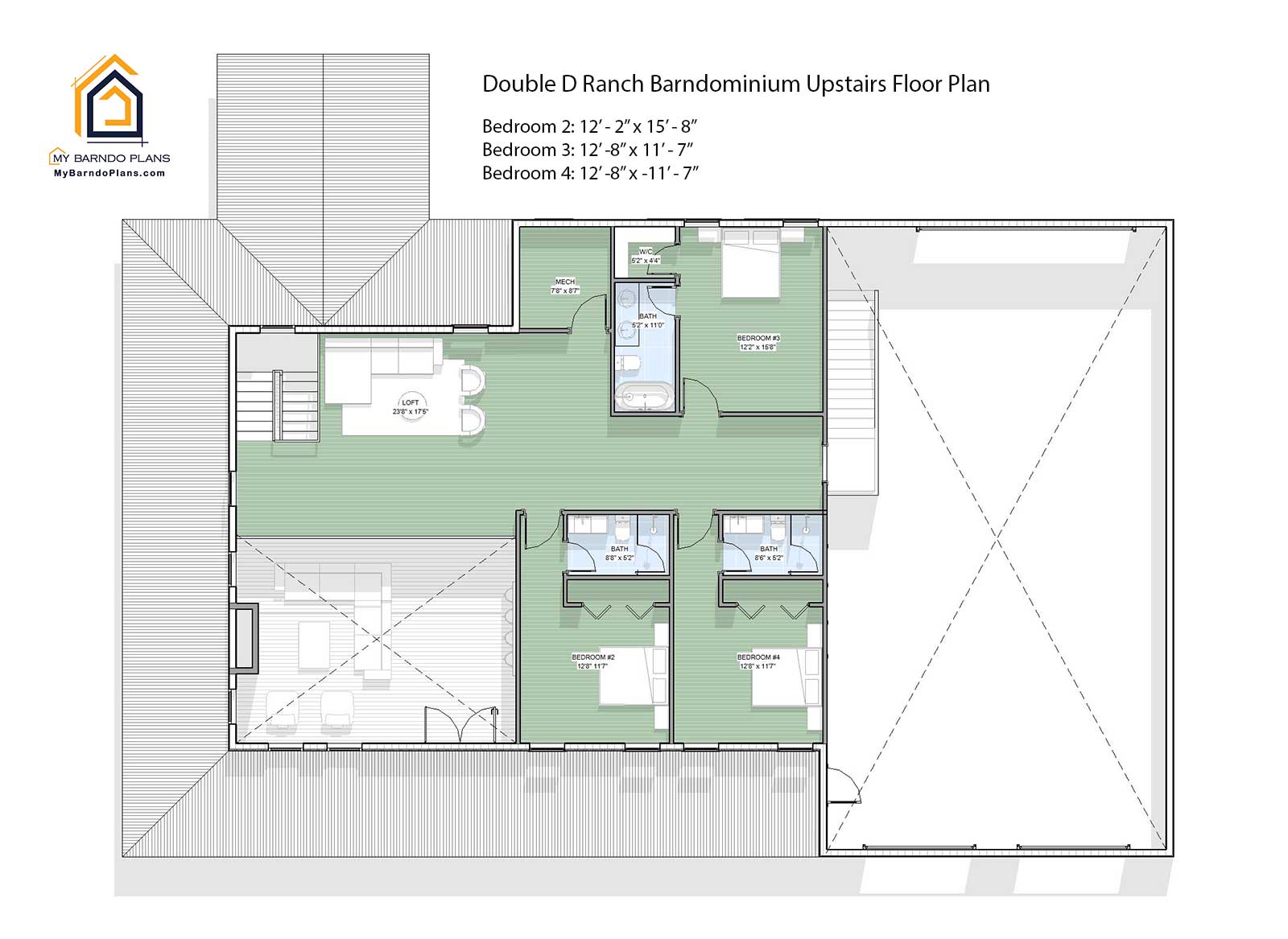 Double d ranch barndominium upstairs floor plan
