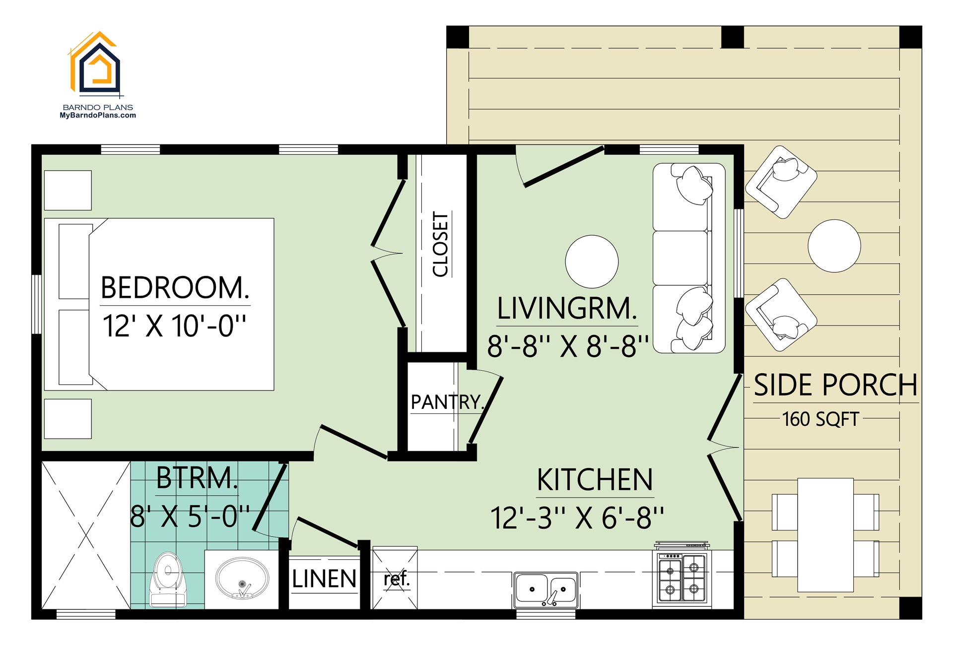 1 bedroom adu floor plan called side kick