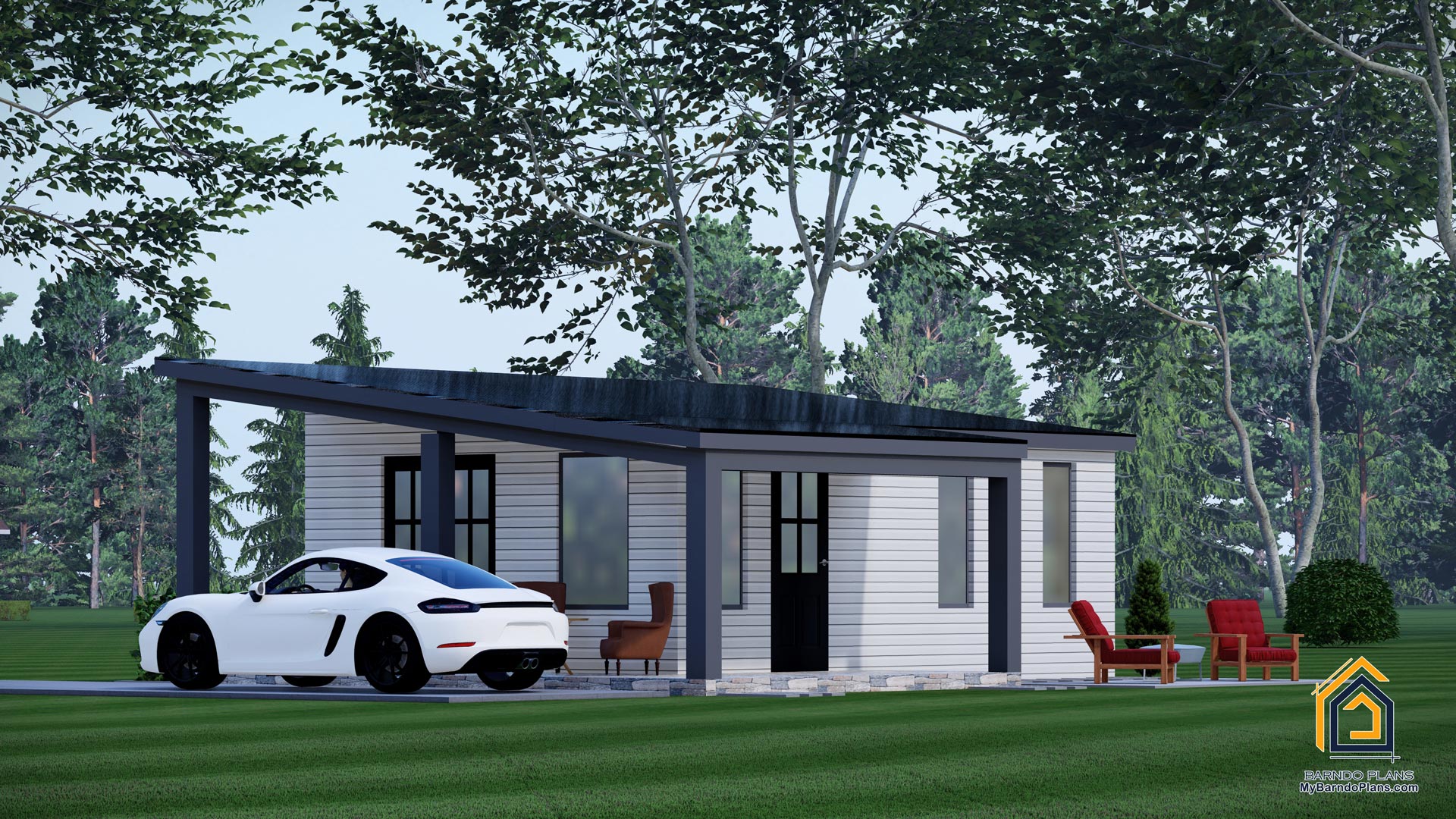 The side kick adu floor plan 3d rendering outsite