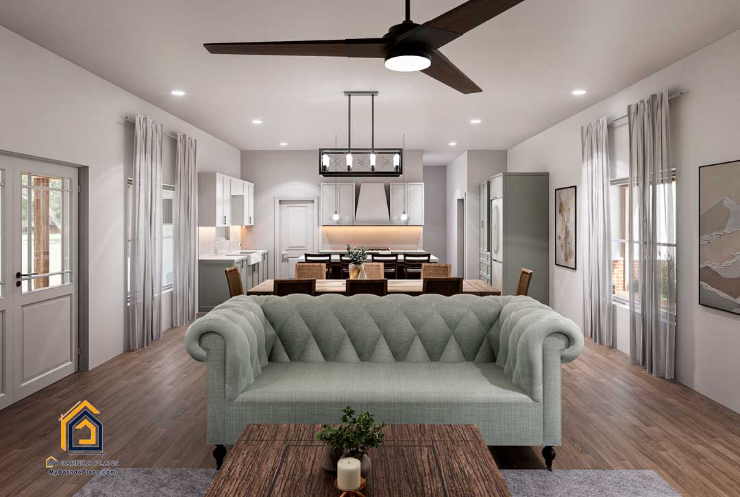 Living area of prairie barndominium
